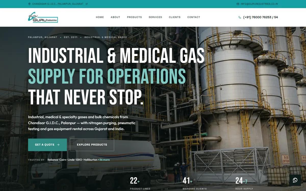 The Guru Industries home page at desktop width