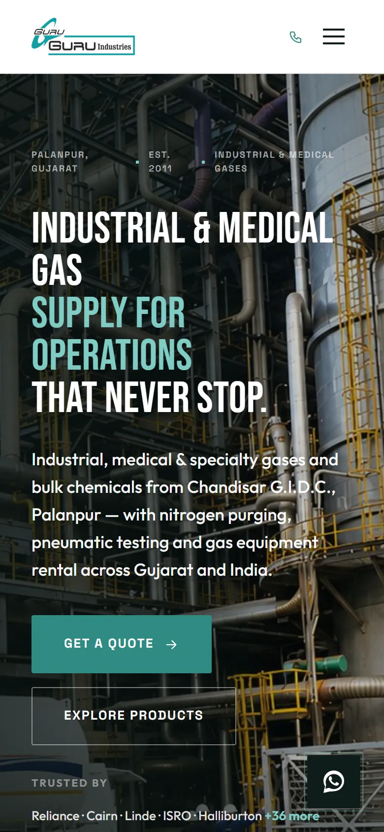 The Guru Industries home page on a phone